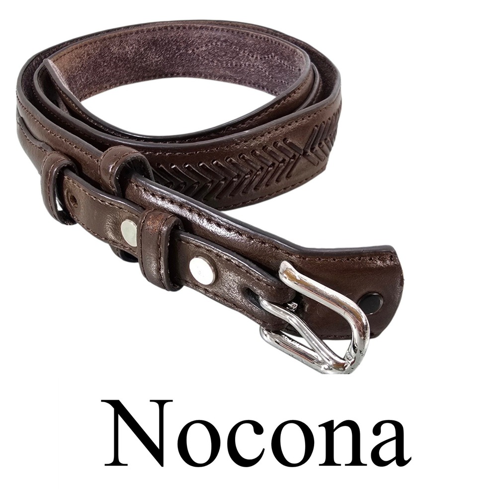 Nocona Belt Womens 38 Brown Leather Western Chevron Embossed Silver Buckle Boho